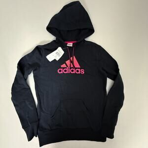 adidas Kids K Graphic Hoodie Black Bright Pink Logo Pullover Youth S (8-10)